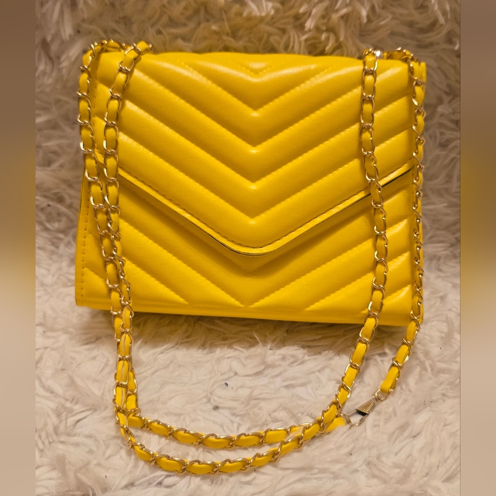 Yellow Quilted Chain Shoulder Bag